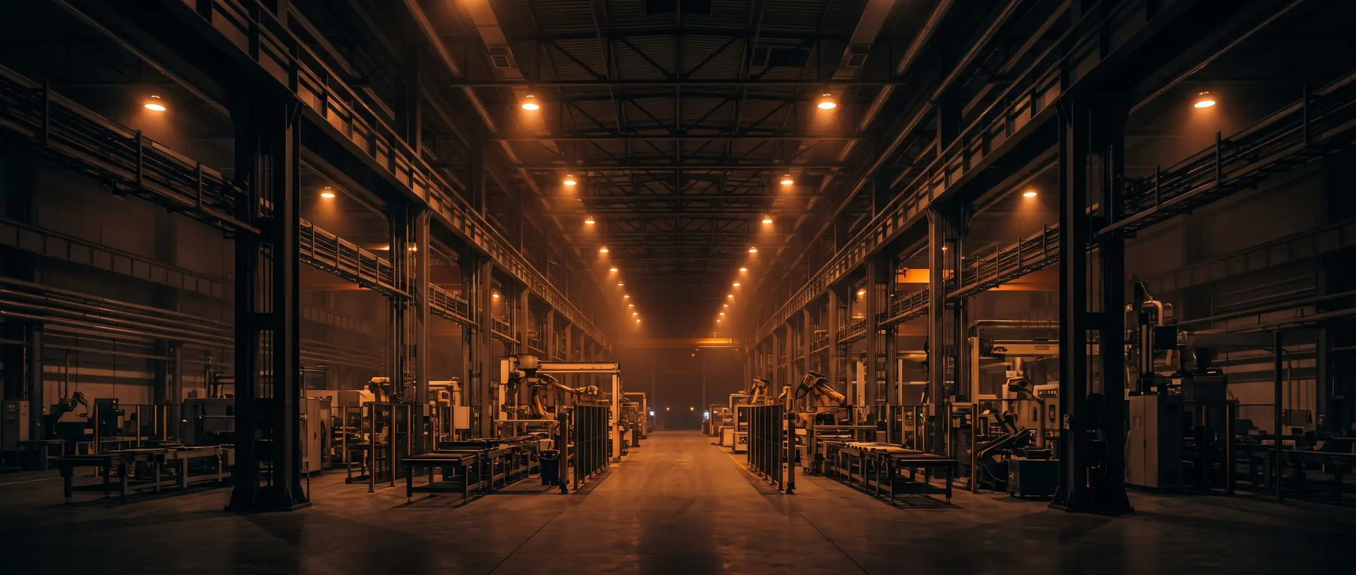 Planta industrial moderna iluminada de noche